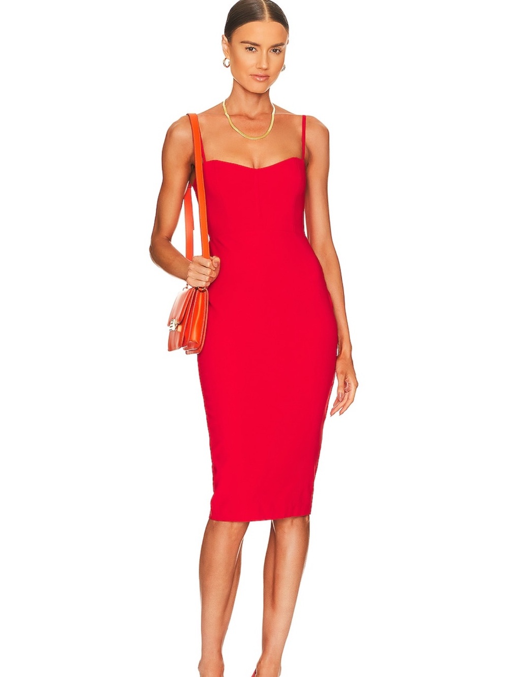 Nookie Red Slim Sweetheart Midi Dress